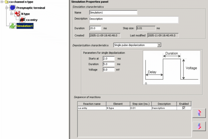 Simulation panel in EONS